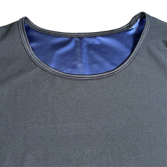 New Large Black Sauna Shirt Short Sleeve Sweat Workout Top Athletic Blue Waist - Picture 2 of 4